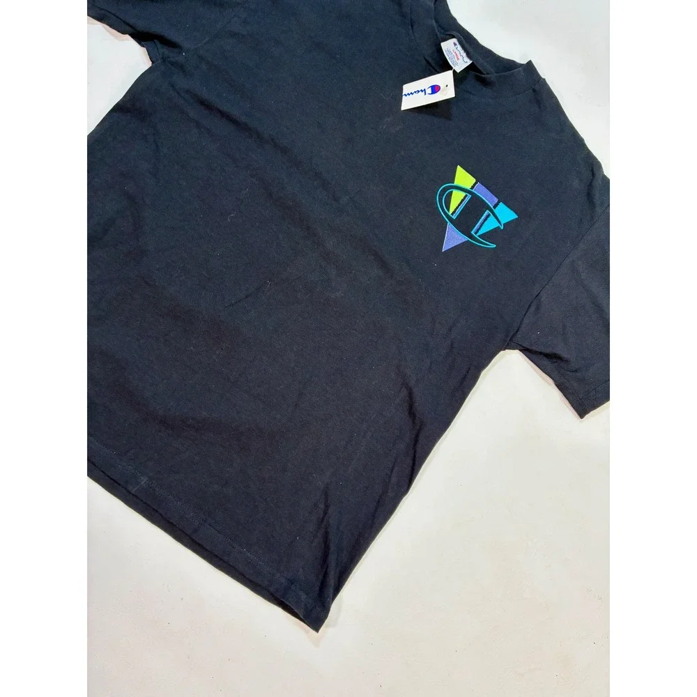 Vintage Champion Men's Black Cotton Graphic T-Shirt Large Retro Unisex Tshirt - Picture 8 of 14